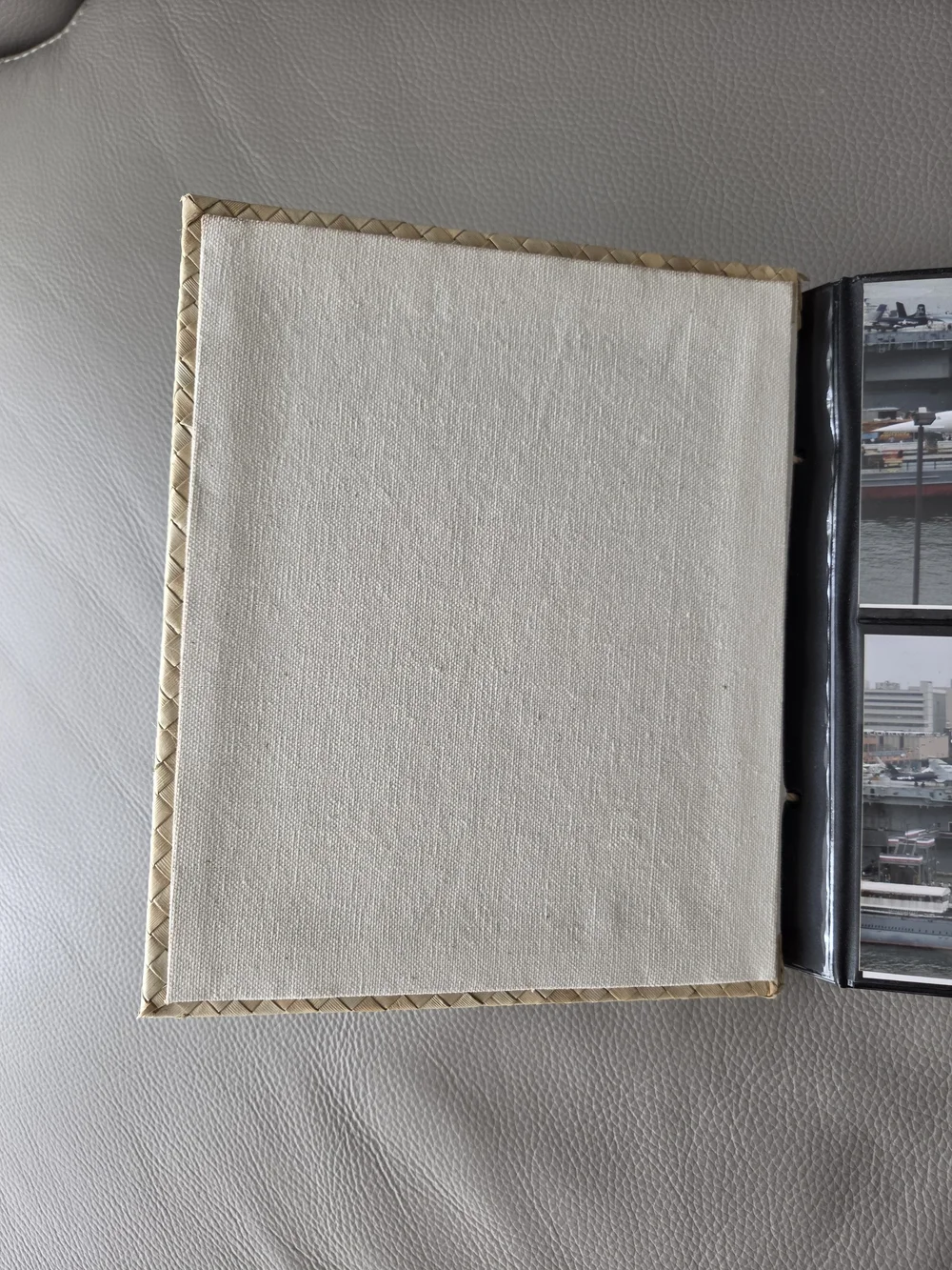 Pottery Barn Natural Woven Vacation Album with Green and Pink Embroidery
